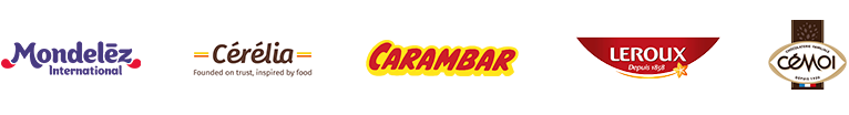 Logo Mondelez, Cérélia, Carambar, Leroux et Cémoi